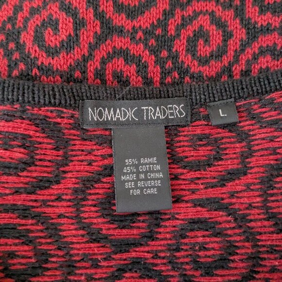 NOMADIC TRADERS Red/Black Swirls Front Zip Short Cardigan Sweater; Size L - Picture 3 of 4